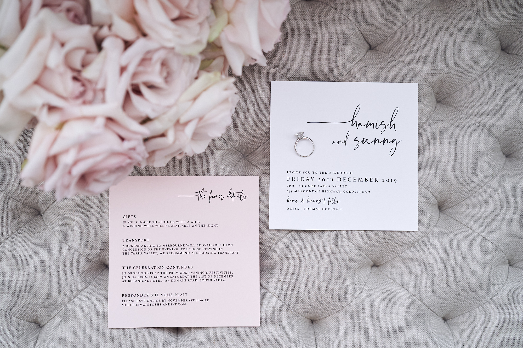 Pink and white wedding stationery